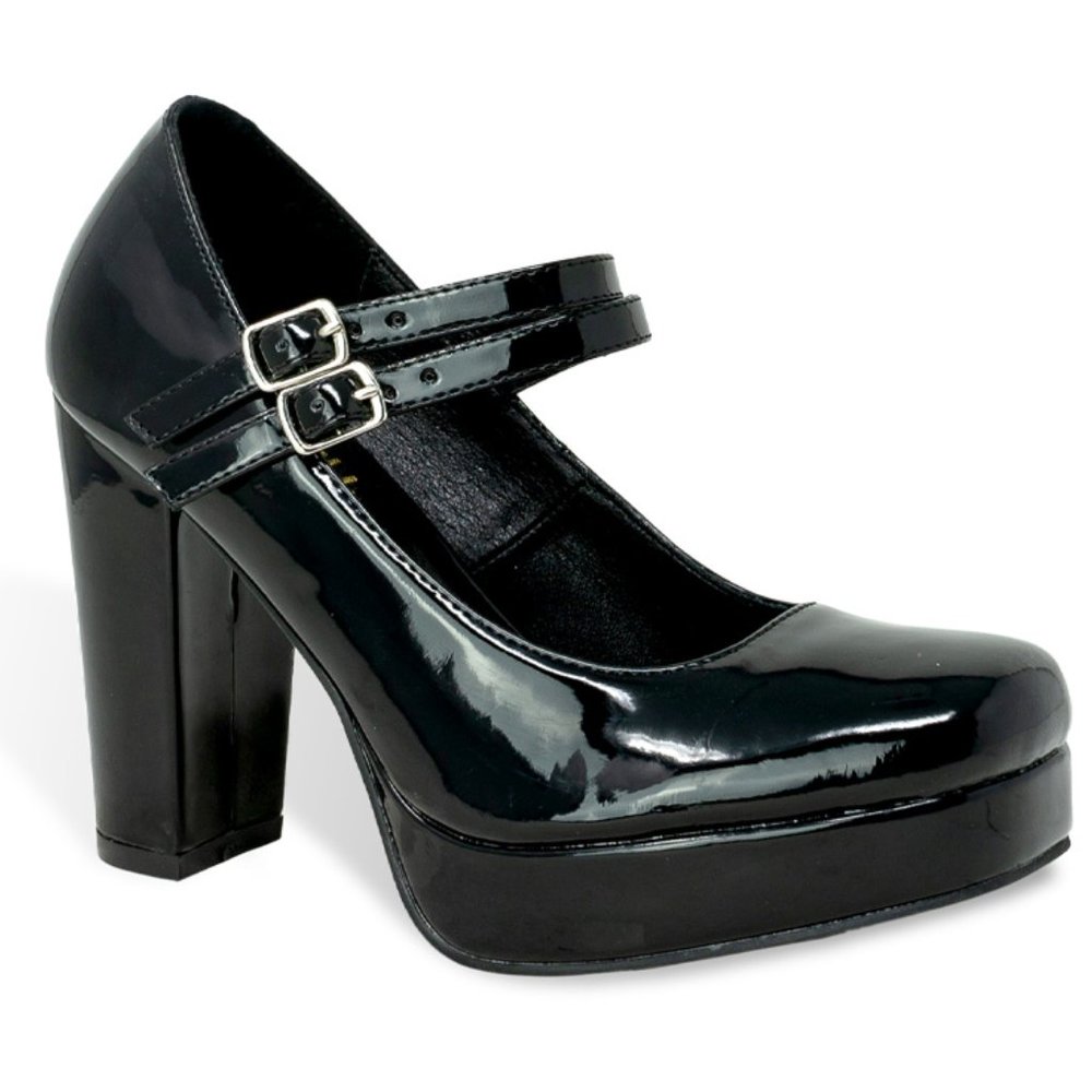 Women’s Vintage Chunky Platform Block Heel Mary Janes with Double Straps - Picture 2 of 4